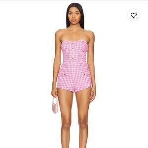 Amanda Uprichard Kiko Romper bass tweed pink